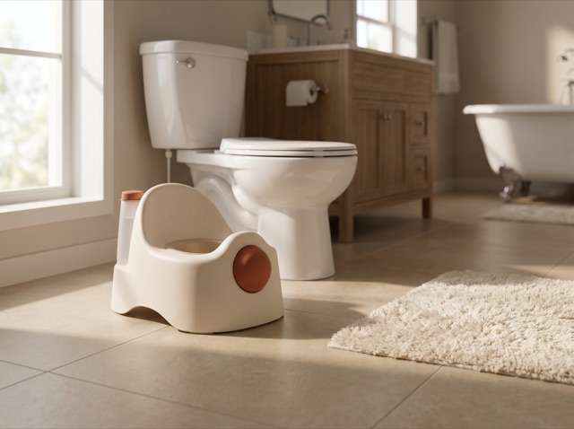 Today at home on warm tile, small and sturdy beside the full-size toilet it teaches toward.